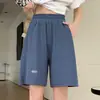 Shorts de Seda de Gelo para Mulheres, Estilo Fino de Verão, Emagrecimento, Calças Retas de Cintura Alta Soltas de Comprimento Médio, Calças Casuais de Perna Larga, Calças Esportivas de Cinco Pontos