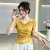 Camisa Rayada de Manga Corta Estilo Francés para Mujer, Nuevo Diseño Verano 2026, Elegante Blusa de Cuello Alto, Versátil y Elegante para el Trabajo