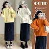Roupa de maternidade para outono e inverno, suéter de tricô novo estilo, solto e doce, top de maternidade, saia de bolinhas, conjunto doce e que emagrece