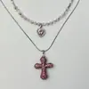 Pingente Cruz Hip-Hop Rosa Pingente Colar Masculino Moda Feminina Corrente de Clavícula Pedra Agita Tom Mesmo Estilo