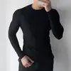 Camiseta de Manga Larga para Hombre, Casual Cuello Redondo Fitness Deportes Elástica Ajustada Camiseta Interior, Ajustada Primavera y Otoño Top