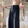 Pantalones de Seda de Hielo Negro Puro Diseño de Ropa para Hombre de Alta Gama Nicho Británico Pantalones Yapi Drapeados Pantalones Micro de Pierna Ancha