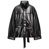 Venta al por mayor transfronteriza 2026 Moda europea y americana casual chaqueta de cuero PU con cremallera, cinturón y cuello alto para mujer E490743