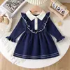 INS Explosiones Vestido Largo de Punto para Niños Niñas Primavera Otoño e Invierno Cuello Solapa Vestido de Punto Manga Larga Vestido de Princesa Vestido Largo