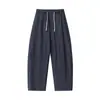 Pantalones Casuales de Pierna Recta Ligeros con Cordón de Estilo Japonés Minimalista Rurou para Hombre, Ropa de Calle para Primavera y Otoño, Pantalones de Pierna Ancha Versátiles de Color Sólido