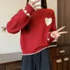 Nuevo Suéter de Punto para Mujer Otoño/Invierno 2026 con Bordado de Corazón, Estilo Coreano, Corte Holgado, Top de Punto Pullover Cuello Redondo