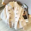 Nuevo estilo de otoño cuello alto doble cremallera cárdigan de punto de manga larga corta suéter de moda abrigo corto engrosado para mujer en blanco