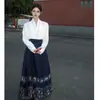 Atuendo de Viaje para la Ciudad Prohibida de Pekín para el Viaje de Día Nacional a la Ciudad Antigua de Xi'An: Camisa Hanfu + Falda Media Estampada