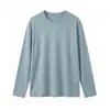 Camisa Básica de Linho Tencel Outono Ombro Reto Cor Sólida Simples Gola Redonda Manga Longa Feminina Top Casual Solto