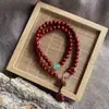 Pulseira de Cinábrio Dupla Fio Pingente de Lótus Trevo de Quatro Folhas Baixo Teor Areia Dourada Roxa Pulseira de Pulso Presente para Amigos Atacado para Transmissão ao Vivo