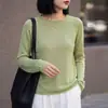 Suéter de punto, listo para usar, dobladillo enrollado, cuello redondo, top de punto sin costuras de manga larga para mujer
