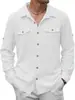 Camisas para Hombre de Algodón y Lino de Manga Larga con Doble Bolsillo, Estilo Japonés, Moda Casual para Vacaciones, Nuevas Europeas y Americanas Transfronterizas de Aliexpress