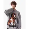 Suéter de Manga Larga con Estampado de Ponis Simple Nuevo Versátil Moderno Moda Artística Temperamento Perezoso Japonés Ins Moderno