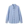 Camisa de manga comprida azul listrada estilo francês, uma nova coleção de outono para mulheres, perfeita para um look preppy e colegial