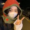 Gorro Balaclava de Punto de Color Contrastante Estilo Coreano para Mujer, Gorro de Punto Cálido para Otoño e Invierno, Gorro de Lana, Gorro Lei Feng con Protección para los Oídos