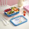 Lonchera de Dibujos Animados con Compartimentos que No Mezclan Sabores, Caja Bento Linda e Infantil para Estudiantes y Trabajadores de Oficina, Lonchera Cuadrada con Utensilios