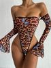 Suprimento de comércio exterior transfronteiriço europeu e americano novo sexy estampa de leopardo borboleta ombro a ombro decote em V profundo body conjunto de lingerie sexy