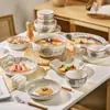 Conjunto de Tigelas e Pratos Estilo Chinês para Uso Doméstico Novo Modelo 2025 Tigelas, Pratos, Hashis Cor Esmalte Japonês Louça para Inauguração Louça de Cerâmica