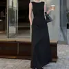 MoneeChEncounter ParísLino Vestido negro sin mangas estilo Hepburn francés, adelgazante y entallado en la cintura, vestido largo