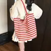 Bolsa de Lona Listrada 2024 Novo Estilo Coreano Ins Tote Casual Bolsa de Ombro Grande Capacidade Bolsa Tote Sacola de Compras
