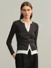 Cárdigan de lana fina para mujer otoño invierno francés falso dos piezas 160s lavable a máquina retro top abrigo suéter para ir al trabajo mujer