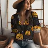 Camisa Street Gothic 2023 Nueva Moda para Mujer Halloween Creativa Impresión Digital 3D Camisa de Botones de Manga Larga