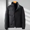 Jaqueta de Penas Nova de Inverno 2026 com Gola Alta para Homens, Estilo Curto, Acolchoada, Quente, Penugem de Pato Branco, Casaco Casual para Casal