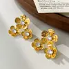 Pendientes de Flor de Metal con Circonita Estilo Francés Simple Moda Retro Lujo Ligero Gama Alta Pendientes Elegantes de Nicho