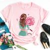 Amazon deseo manga corta patrón de estampado divertido de chica europea y americana Camiseta de manga corta con cuello redondo para mujer Cuello redondo