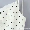 Vestido Suspendido Dulce de Lunares Estilo Francés con Falda Abullonada, Lazo, Bordes Fruncidos, Ceñido a la Cintura, Adelgazante y Vestido con Patchwork de Encaje