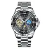 Reloj para Hombre Más Vendido Transfronterizo con Movimiento Mecánico, Fondo Transparente, Correa de Acero Inoxidable Luminosa, Esfera Redonda, Modelo de Reloj de Pulsera Resistente al Agua de 40m