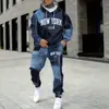 E-commerce Transfronteiriço Europeu e Americano Temu Moda Masculina Popular Novo Conjunto de Moletom com Capuz Estampa Esportiva Versão Espessa Outono e Inverno