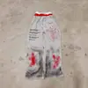 Pantalones Deportivos Pintados Antiguos de Chorro de Tinta Doble Letras Hip-Hop Gótico Estampados Sueltos Casuales para Hombre Comercio Exterior