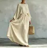 Vestido casual de algodón y lino con cinturón, estilo nuevo transfronterizo europeo y americano 2026, vestido de vacaciones de manga ancha, corte holgado, largo hasta el suelo