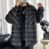 Chaqueta de Lana a Cuadros Blanca y Negra para Hombre Gruesa Estilo Coreano de Moda Otoño e Invierno Nueva Holgada Estilo Urbano Chaqueta Pequeña Fragante