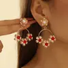 Brincos de joias europeus e americanos personalidade temperamento brincos longos pérola strass boêmio flor exagerada brincos