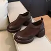 2026 Zapatos Pequeños de Cuero Retro Casuales de Suela Gruesa Tacón Grueso Zapatos de Salón Moda Otoño para Mujer Viaje Tacones Altos Mocasines de Suela Suave