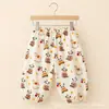 Calça Laranja Estampada de Desenho Animado de Verão Roupa de Casa para Bebê Camada Base Fina Respirável Unissex para Crianças Top de Algodão Manga Curta Classe A