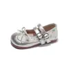 Zapatos de Cuero para Niñas Estilo Coreano de Lunares para Otoño 2026 con Correas de Doble Hebilla y Lazo, Mocasines de Suela Suave, Zapatos Transpirables para Niños