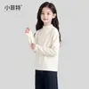 Colección de otoño para niñas Xiaofei: nuevo top de punto suave mezcla de seda y lana, camisa básica versátil de manga larga de color liso