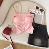 Top corto tipo camisola sexy de un solo hombro sin tirantes, estilo chica picante para mujer, con copas incorporadas, para usar en capas, sin espalda, sin mangas