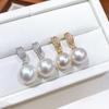 Pendientes de plata S925 con diseño de hoja de arco y circonita blanca incrustada, cuentas de 9-10,10-11 mm, sin cuentas.
