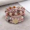 Itens Mais Vendidos Transfronteiriços: Pulseira com Pingente de Coração em Liga de Metal Estilo Boho, Pulseira Elástica de Contas Multicamadas