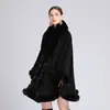 Inverno novo gola de pele de coelho rex sintética xale capa cardigã de tricô casaco solto moda espesso quente feminino atacado