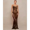 Vestido longo de festa, estilo sereia, justo ao corpo, decote halter, costas nuas, estilo retro europeu e americano transfronteiriço, estilo francês