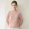 Suéter 100% caxemira pura outono e inverno para mulheres, gola redonda, base rosa bordada, versátil para o trajeto, suéter de camada interna