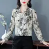 Camisa de Gasa Estampada de Alta Gama Sanghuazhou para Mujer Top Nuevo Estilo Primavera y Verano 2026 Camisa Fina de Manga Larga para Mujer