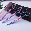 Tijeras de belleza para mascotas de 7.0 pulgadas color negro galvanizado 5 dientes de corte recto tijeras de corte curvo tijeras de hueso de pescado peine de fila en stock