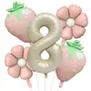 Nuevo Set de Globos con Tema de Frutas de Foil de Aluminio Blanco Lechoso Mate con Fresas para Decoraciones Hawaianas en Fiestas de Cumpleaños Infantiles
