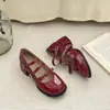 Sapatos Femininos de Couro Pequenos com Salto Grosso e Laço Vermelho, Mary Janes de Tira Única, Sapatilhas Versáteis de Salto Médio, Novidade 2026